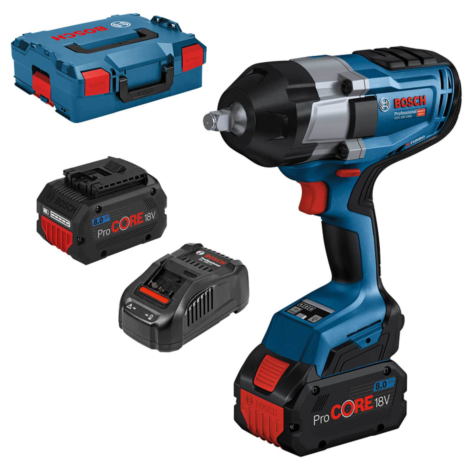 Bosch GDS 18V-1000 BITURBO 18v Cordless Brushless High Torque ½” Drive Impact Wrench 2 x 8ah Li-ion ProCore Charger Case | Compare The Build