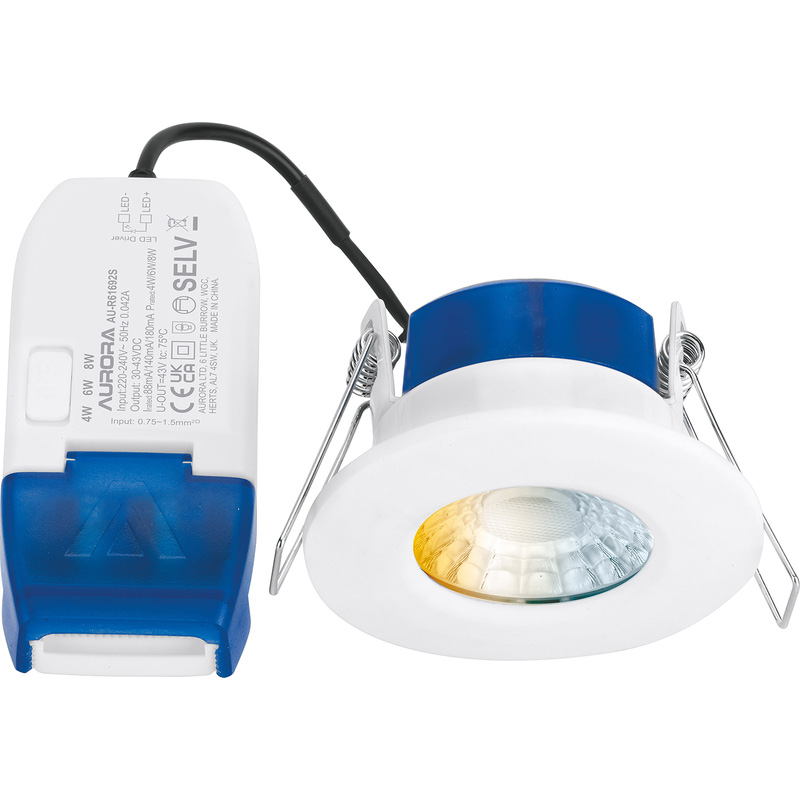 Aurora R6 4W-8W Wattage and CCT Switchable Fire Rated IP65 Downlight Dimmable 4/6/8W 680lm Flat CCT Polycarbonate Price Comparisons | Compare The Build