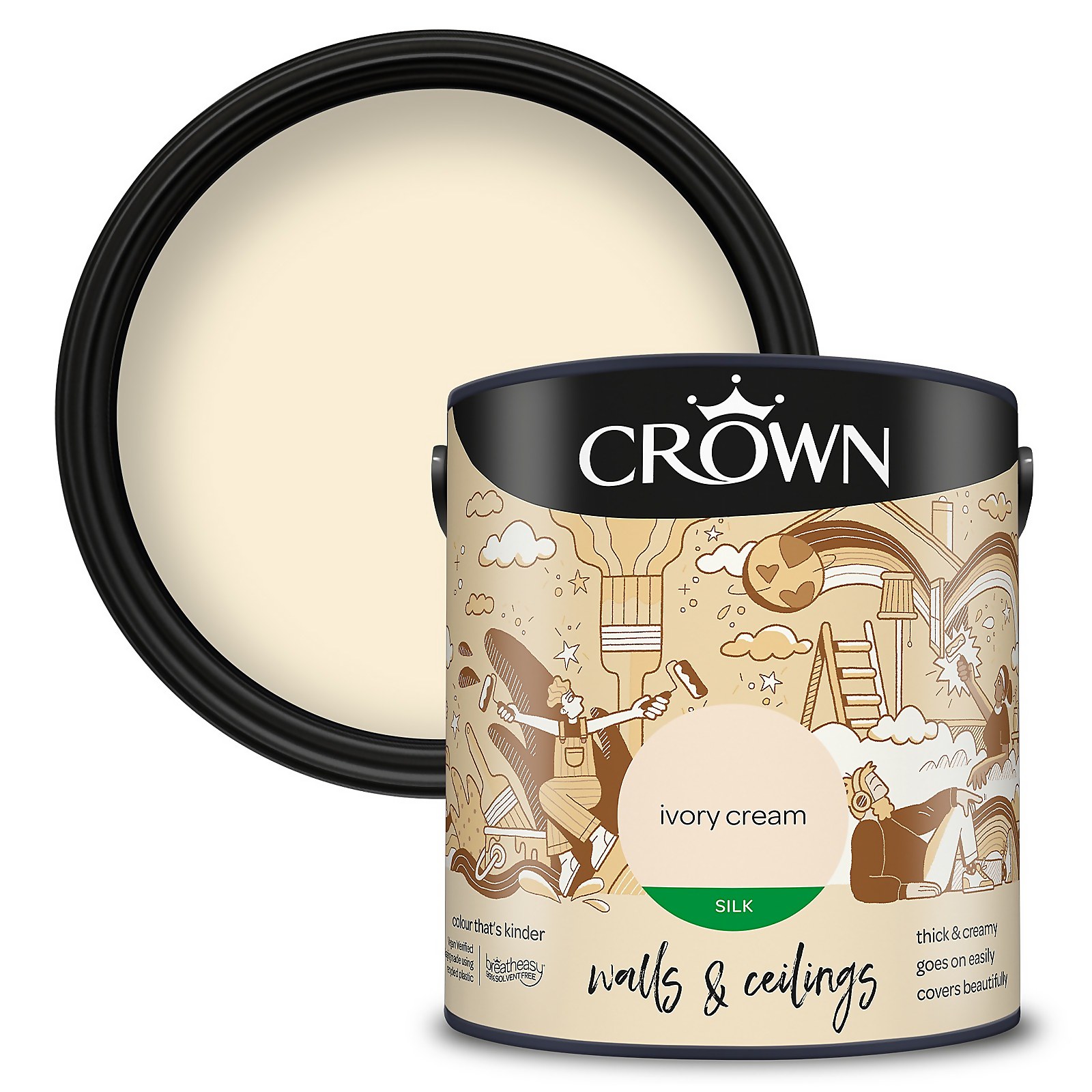 Crown Walls & Ceilings Silk Emulsion Ivory Cream - 2.5L Price Comparisons | Compare The Build