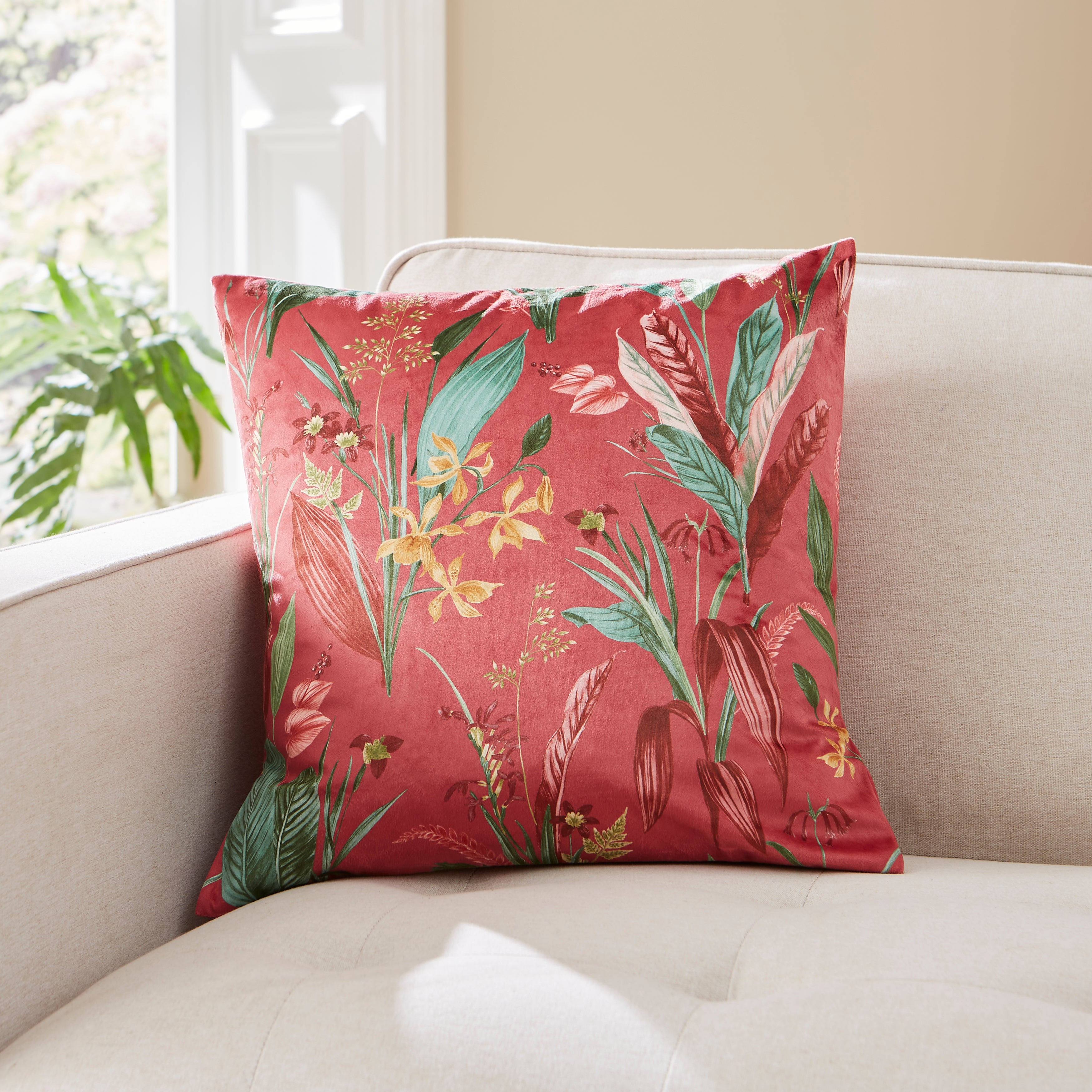 Tropical Velour Cushion Rhubarb Red/Green Price Comparisons | Compare The Build