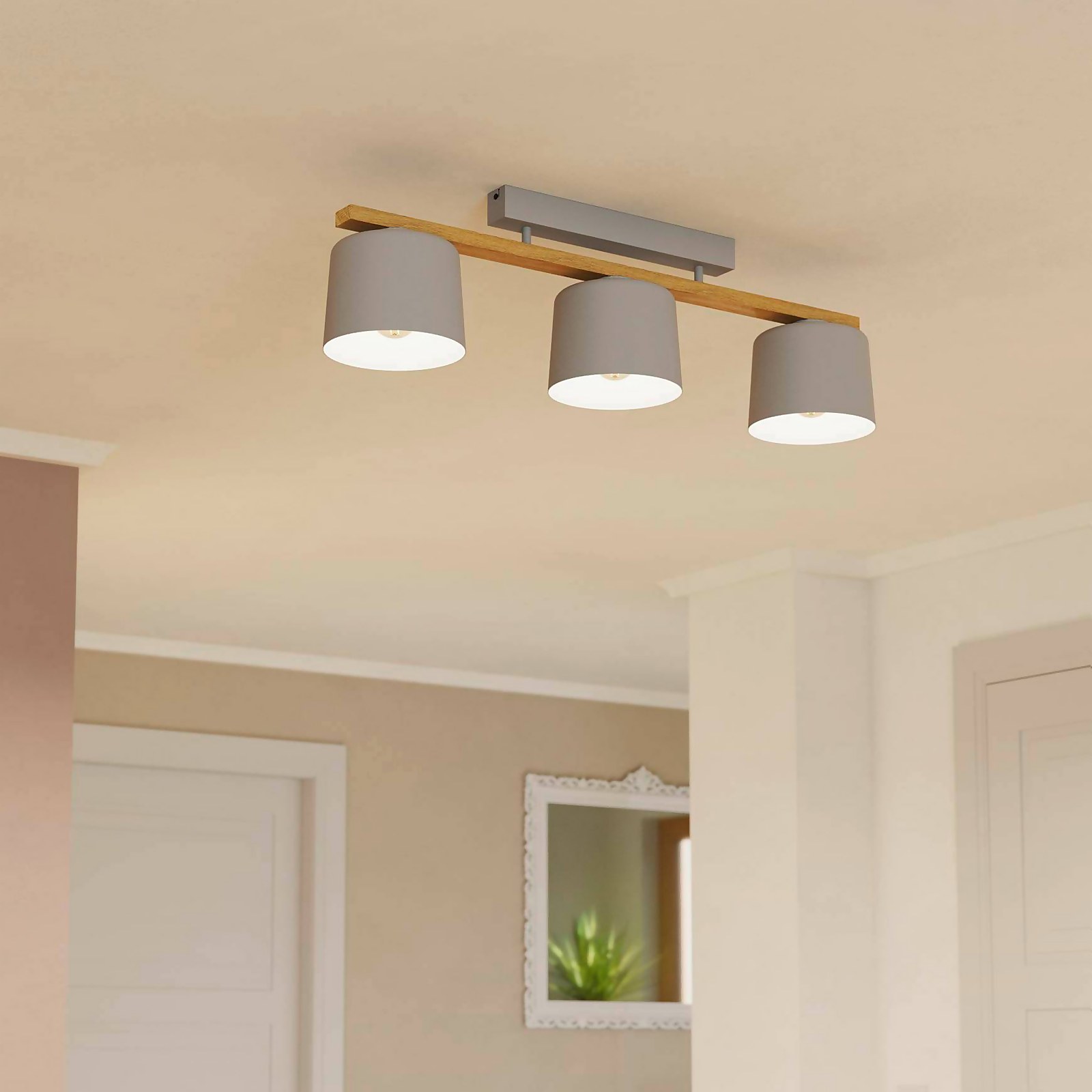 Eglo Mariel 3 Lamp Flush Ceiling Light - Grey & Wood Price Comparisons | Compare The Build