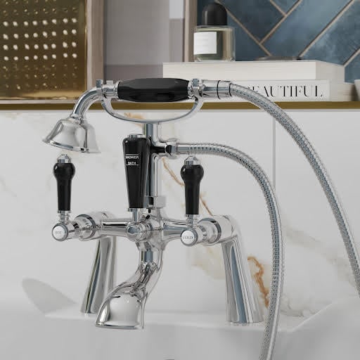 Park Lane Traditional Bath Shower Mixer Tap with Black Levers & Diverter - Chrome Price Comparisons | Compare The Build