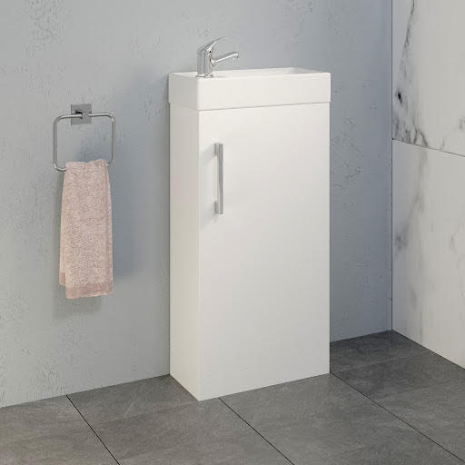 Aurora White Gloss Cloakroom Vanity Unit, Essentials Basin Mixer Tap and Waste - 400mm Width Price Comparisons | Compare The Build