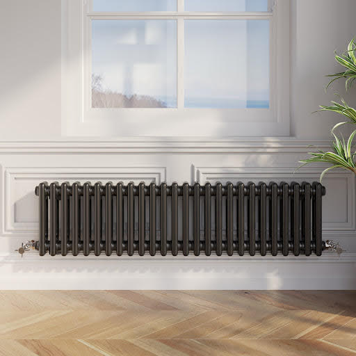 Park Lane Traditional Colosseum Double Bar Column Radiator Black - 300 x 1190mm | Compare The Build