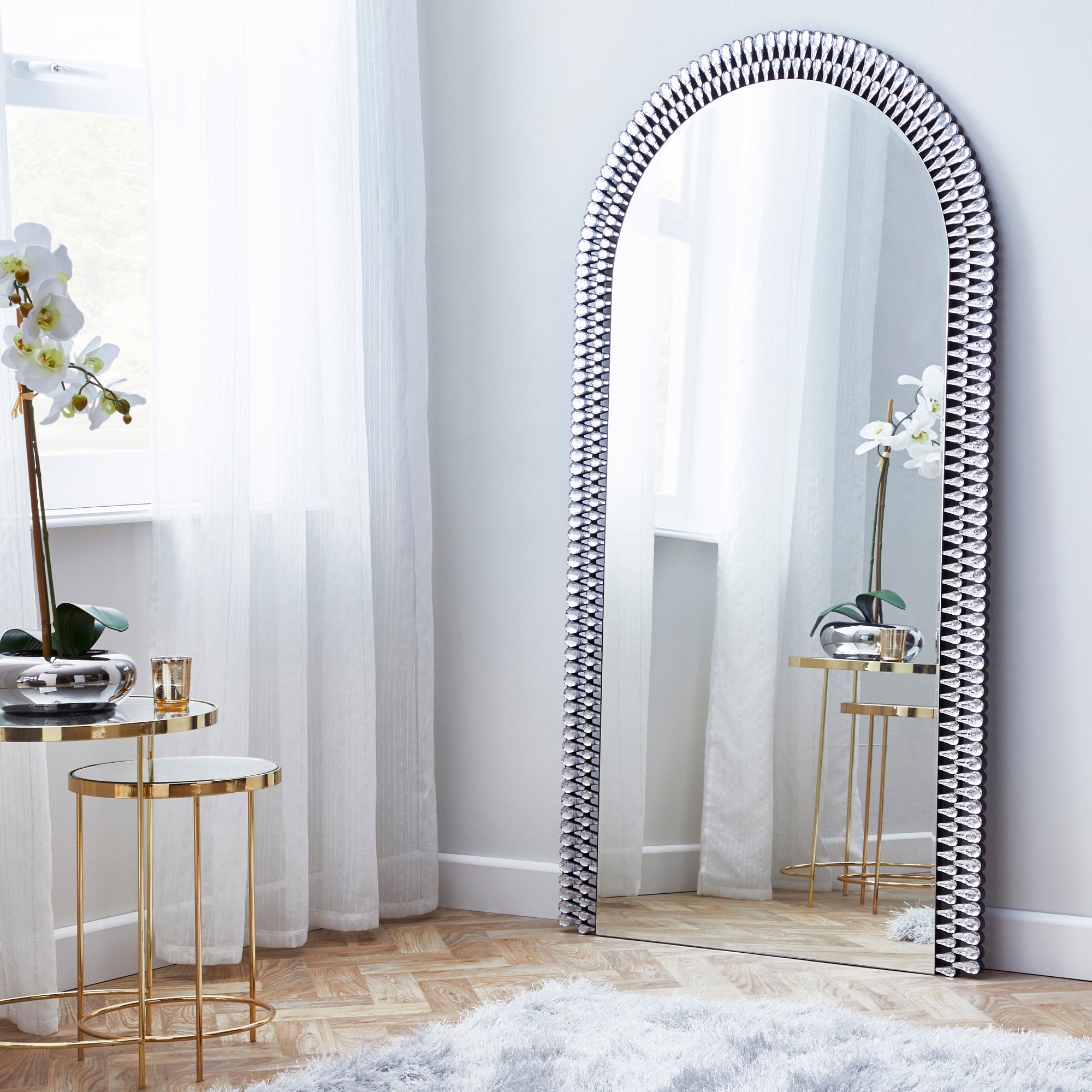 Glam Gem Edge Arched Leaner Mirror 75x145cm Silver | Compare The Build