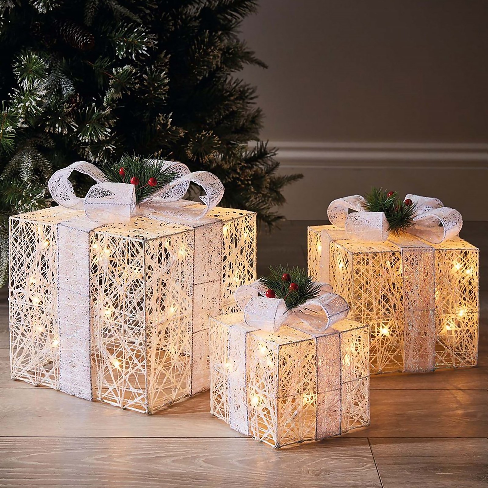 White Gift Boxes Christmas Light Decoration - Set of 3 Price Comparisons | Compare The Build