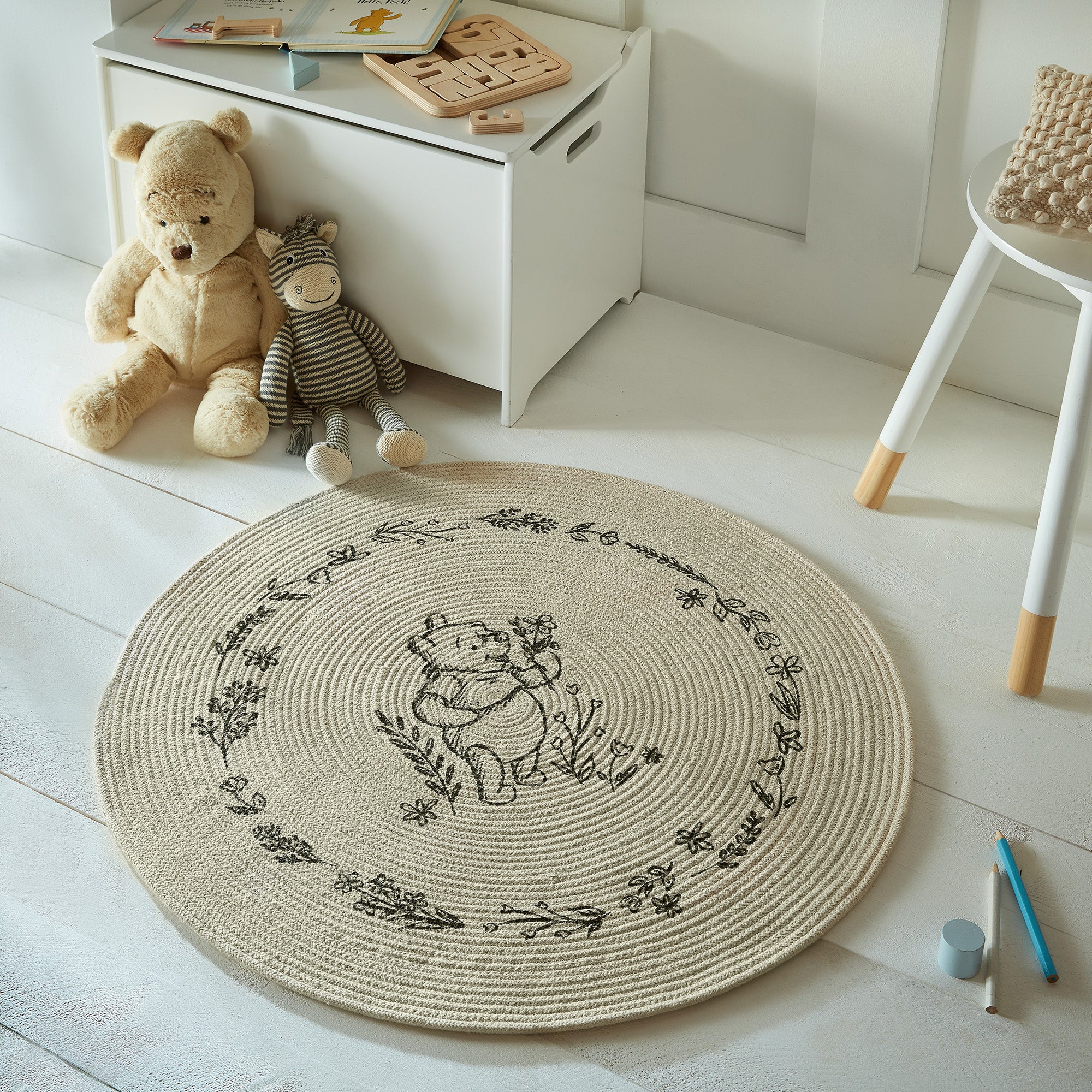 Disney Winnie the Pooh Cotton Circle Kids Rug Natural | Compare The Build