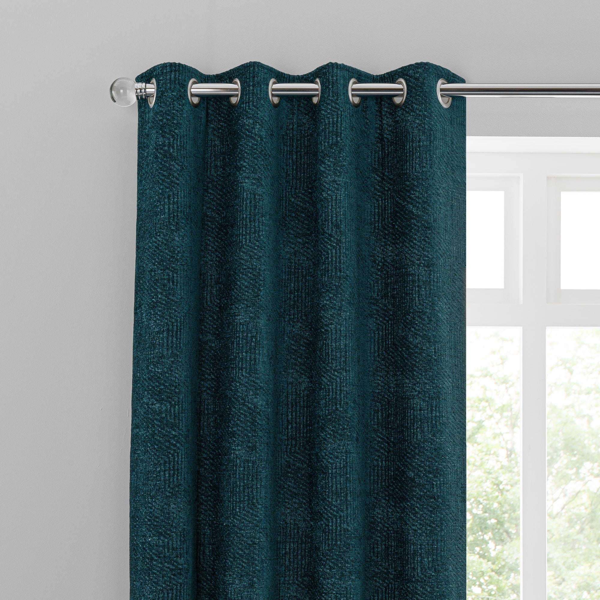 Chenille Geo Peacock Eyelet Curtains Green Price Comparisons | Compare The Build