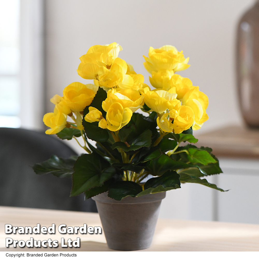 Artificial Begonia Yellow in Grey Pot Price Comparisons | Compare The Build