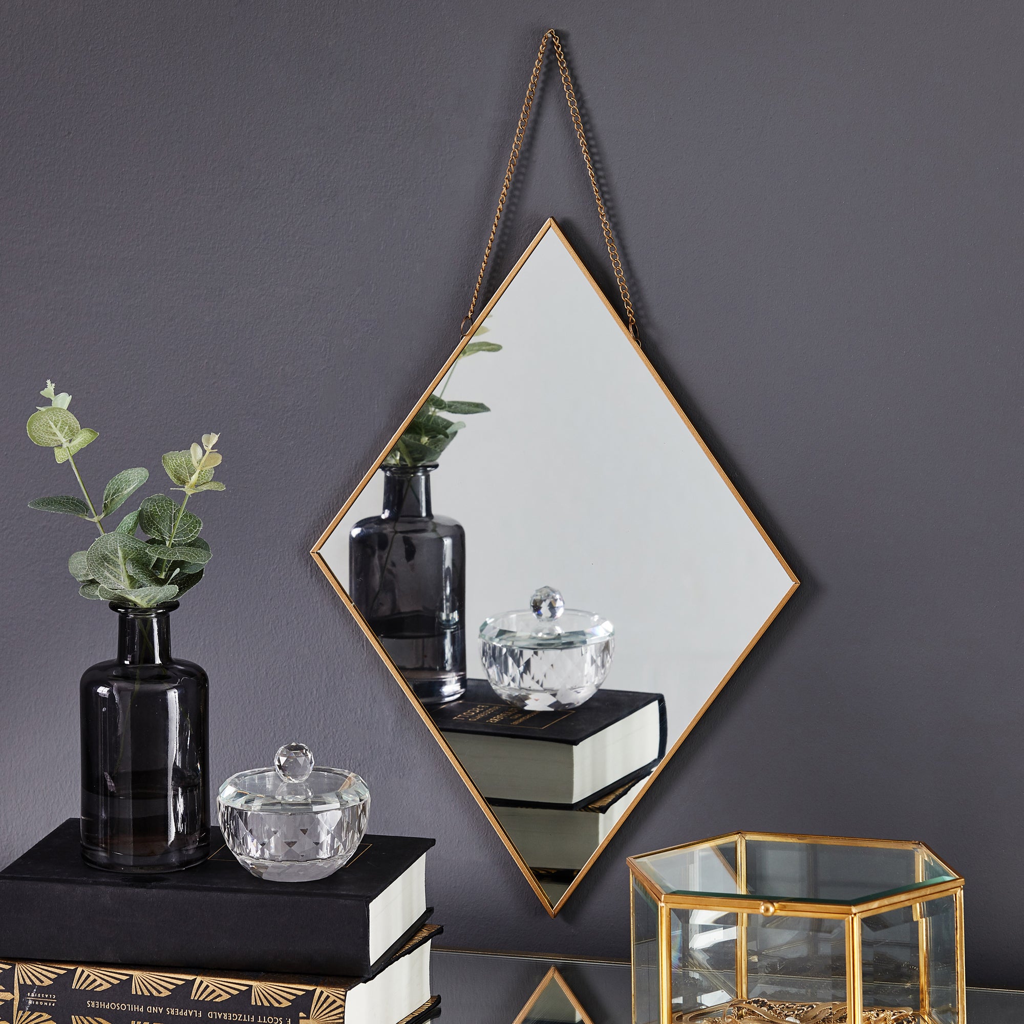 Hanging Chain Diamond Wall Mirror, Gold Effect 27cm Gold Effect Price Comparisons | Compare The Build