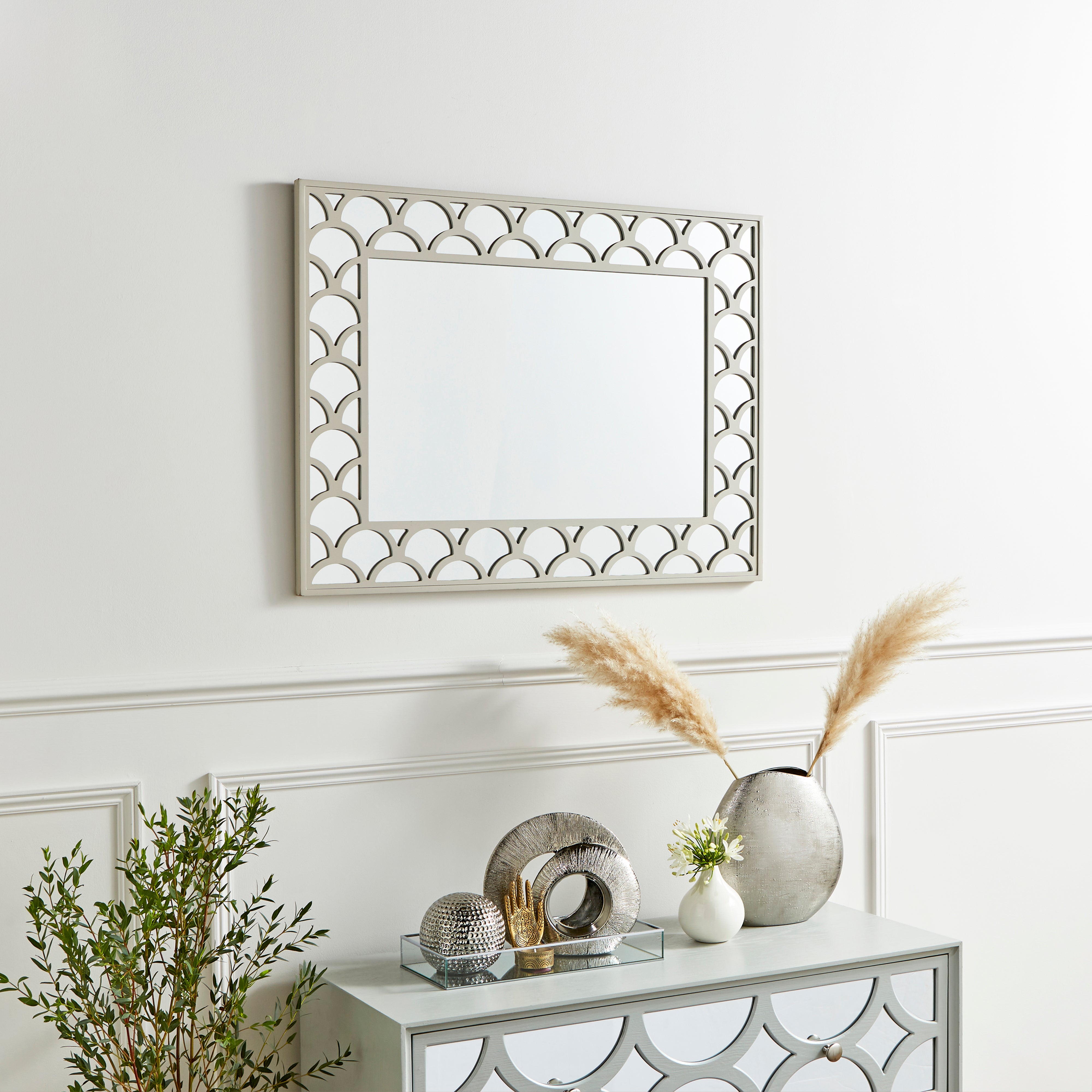 Patterned Edge Rectangle Overmantel Wall Mirror Beige Price Comparisons | Compare The Build