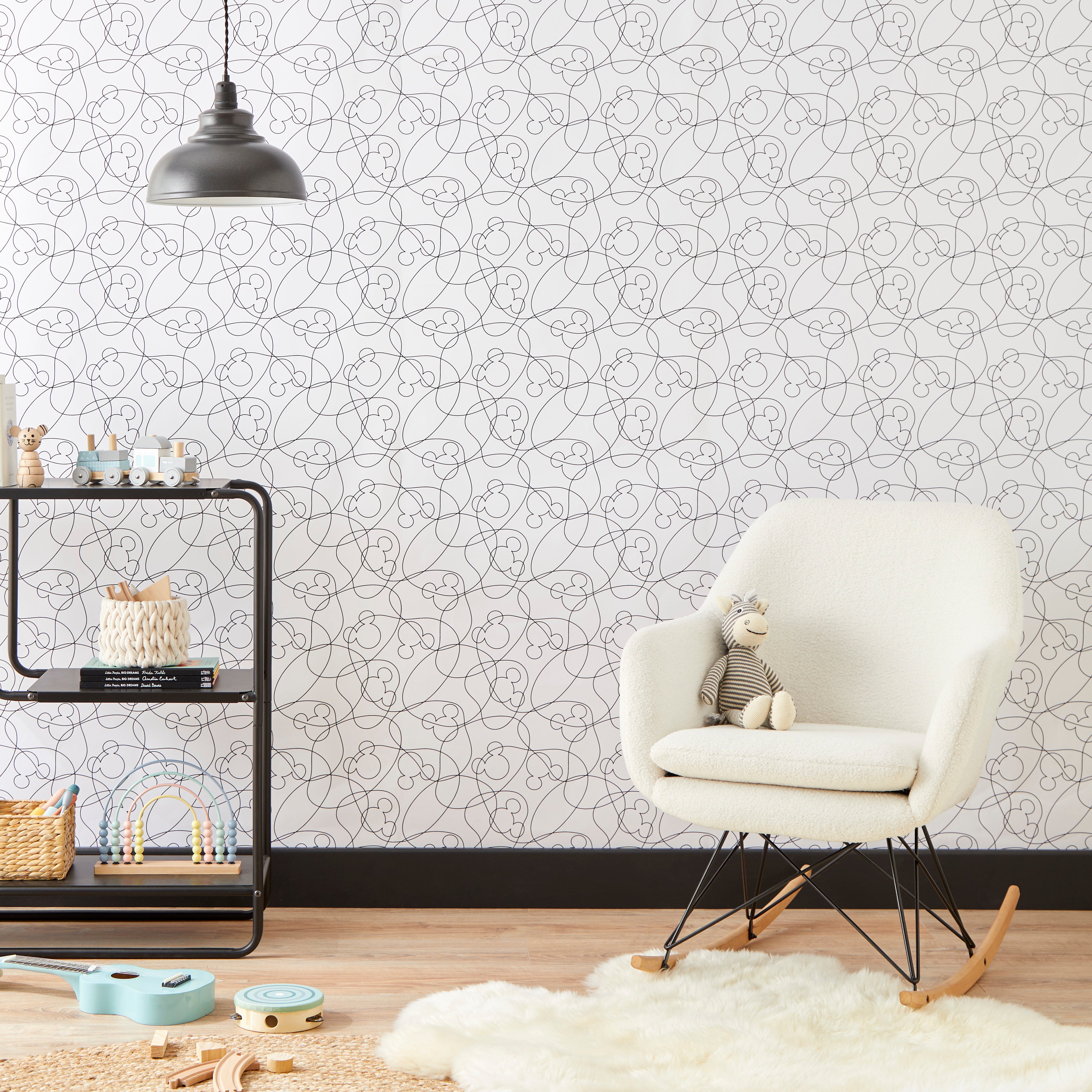 Mickey Mouse Linear Mono Wallpaper Black and white Price Comparisons | Compare The Build