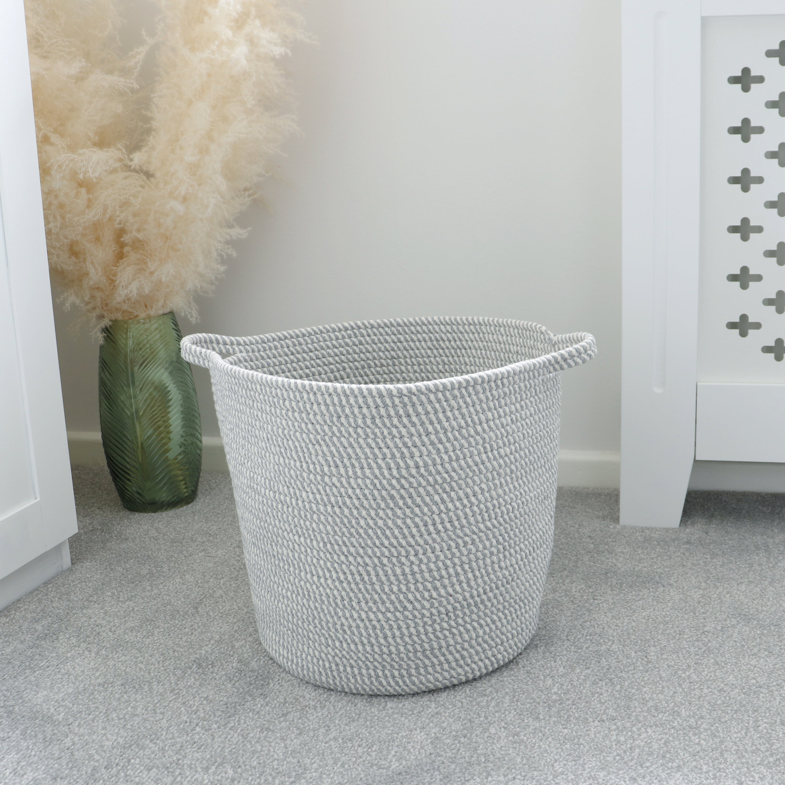 JVL Edison Round Storage Basket White and Grey | Compare The Build