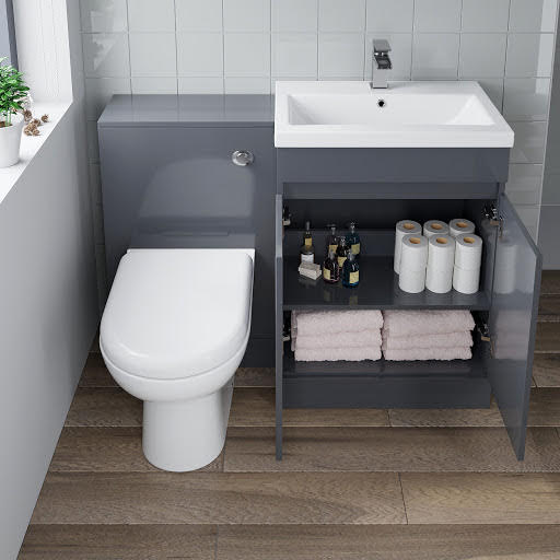 Artis Toilet & Basin Vanity Unit Combination with Doors - 1100mm Grey Gloss Price Comparisons | Compare The Build