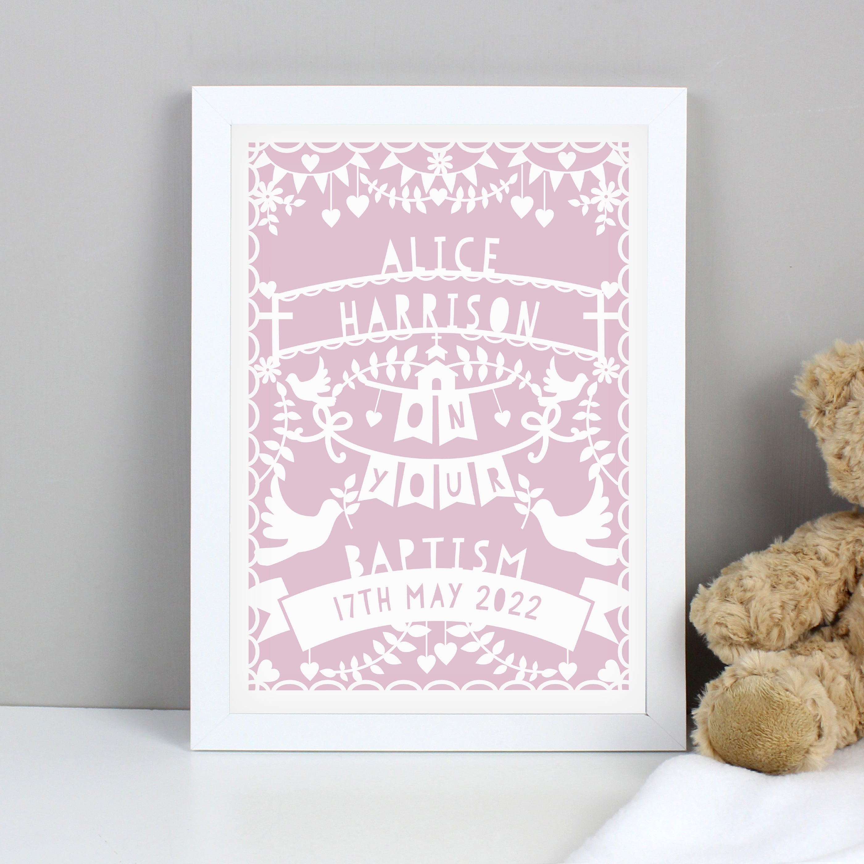 Personalised Pink Papercut Style Framed Print White Price Comparisons | Compare The Build