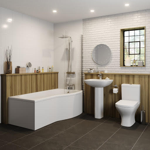 Marseille Bathroom Suite with P Shape Shower Bath & Screen - Right Hand 1700mm Price Comparisons | Compare The Build