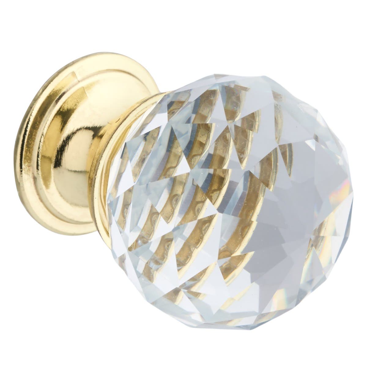 Faceted Glass Cabinet Knob - Polished Brass 30mm | Compare The Build