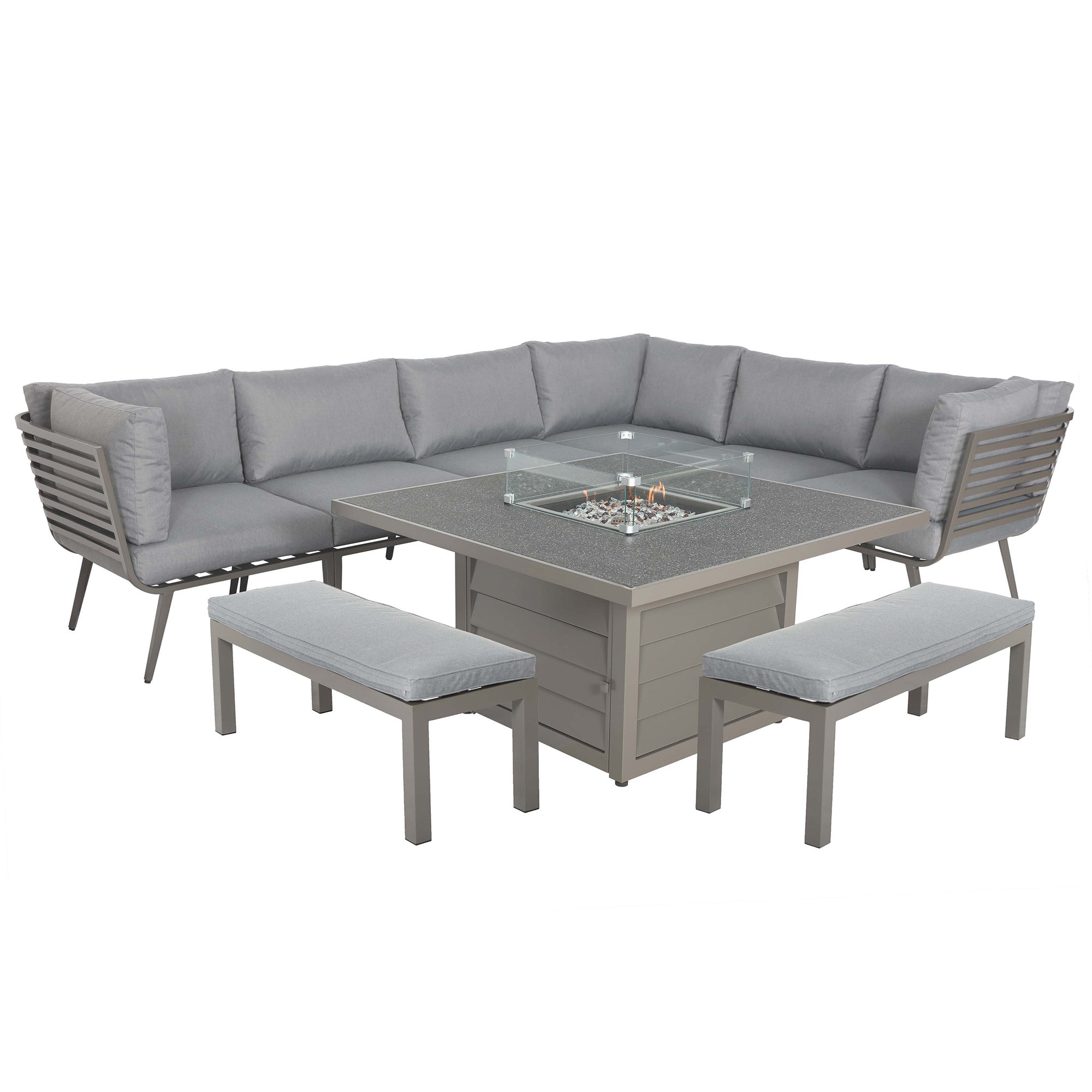 Mayfair 8 Seater 6 Piece Lounge Set with Square Firepit Grey Price Comparisons | Compare The Build