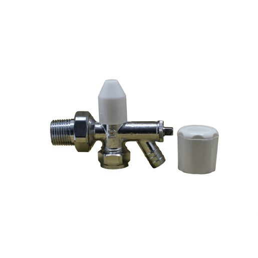 Plumbright 15MM Single Angled Draw Off Radiator Valve (3/4 Nut) - Comes with White Plastic Wheelhead & Lockshield Caps | Compare The Build