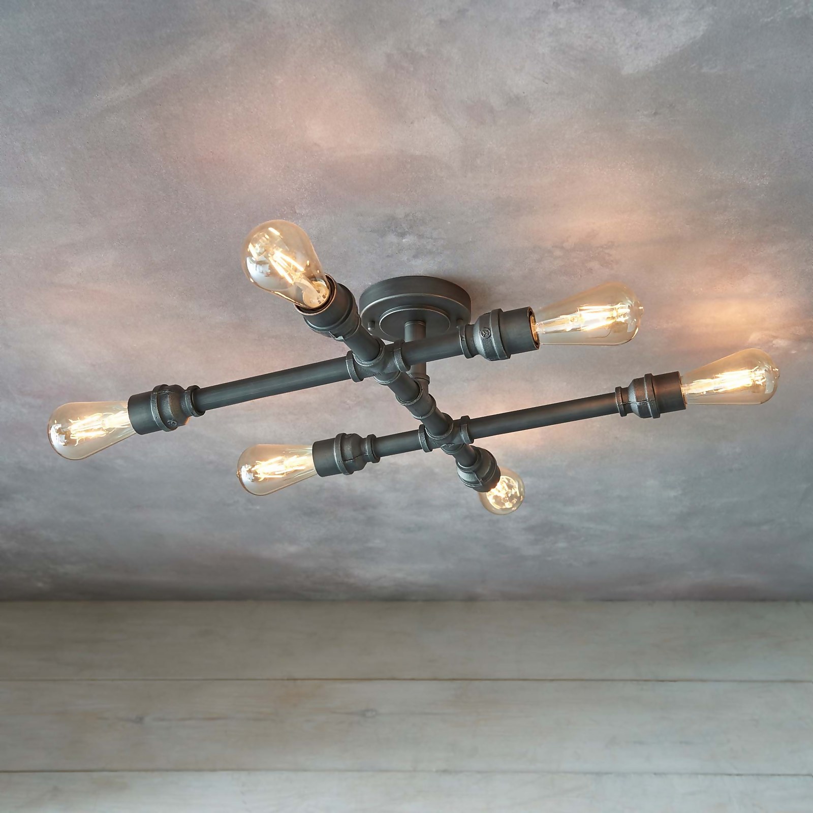 Gabe 6 Light Semi Flush Ceiling Light - Pewter Price Comparisons | Compare The Build