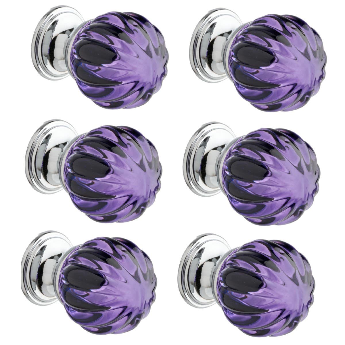 Chrome Base Lilac Pumpkin Shaped Glass Cabinet Knob - Pack of 6 - Elite Knobs &amp; Handles | Compare The Build