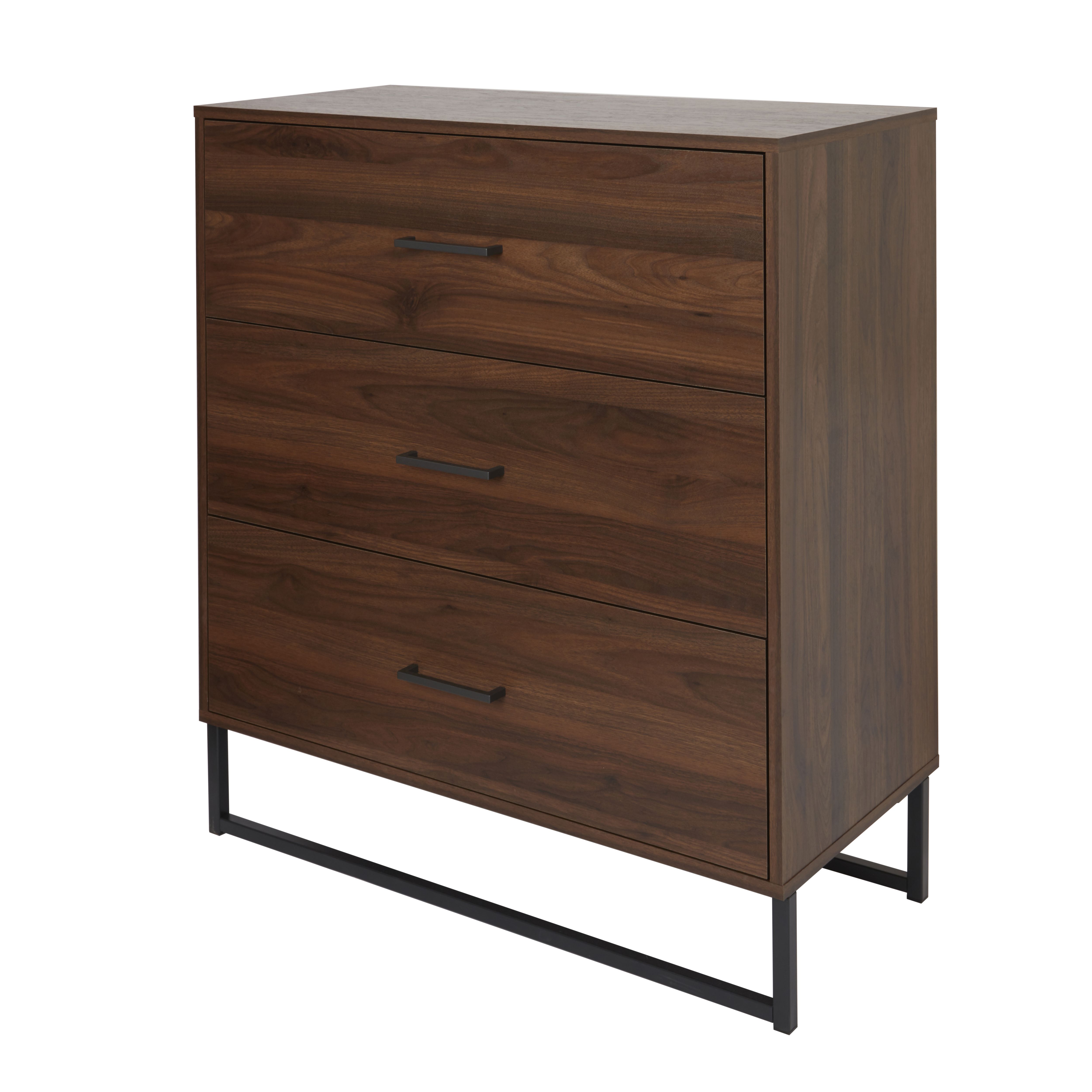 Zorras Matt Walnut Effect 3 Drawer Industrial Chest Of Drawers (H)950mm (W)850mm (D)400mm Price Comparisons | Compare The Build