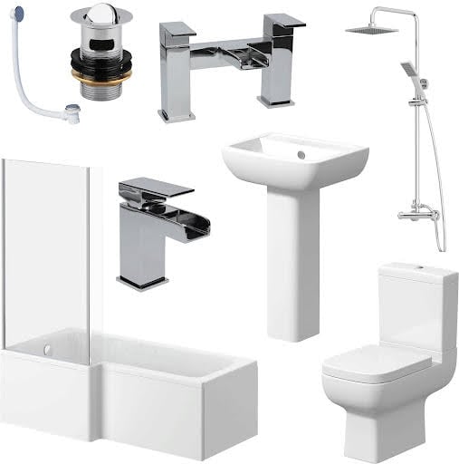 Amelie Bathroom Suite with L Shape Bath, Taps, Shower & Screen - Left Hand 1700mm Price Comparisons | Compare The Build