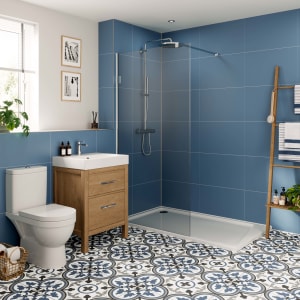 Multipanel Hydrolock Misty Blue Tile Effect Shower Panel - 2400 x 598 x 11mm | Compare The Build