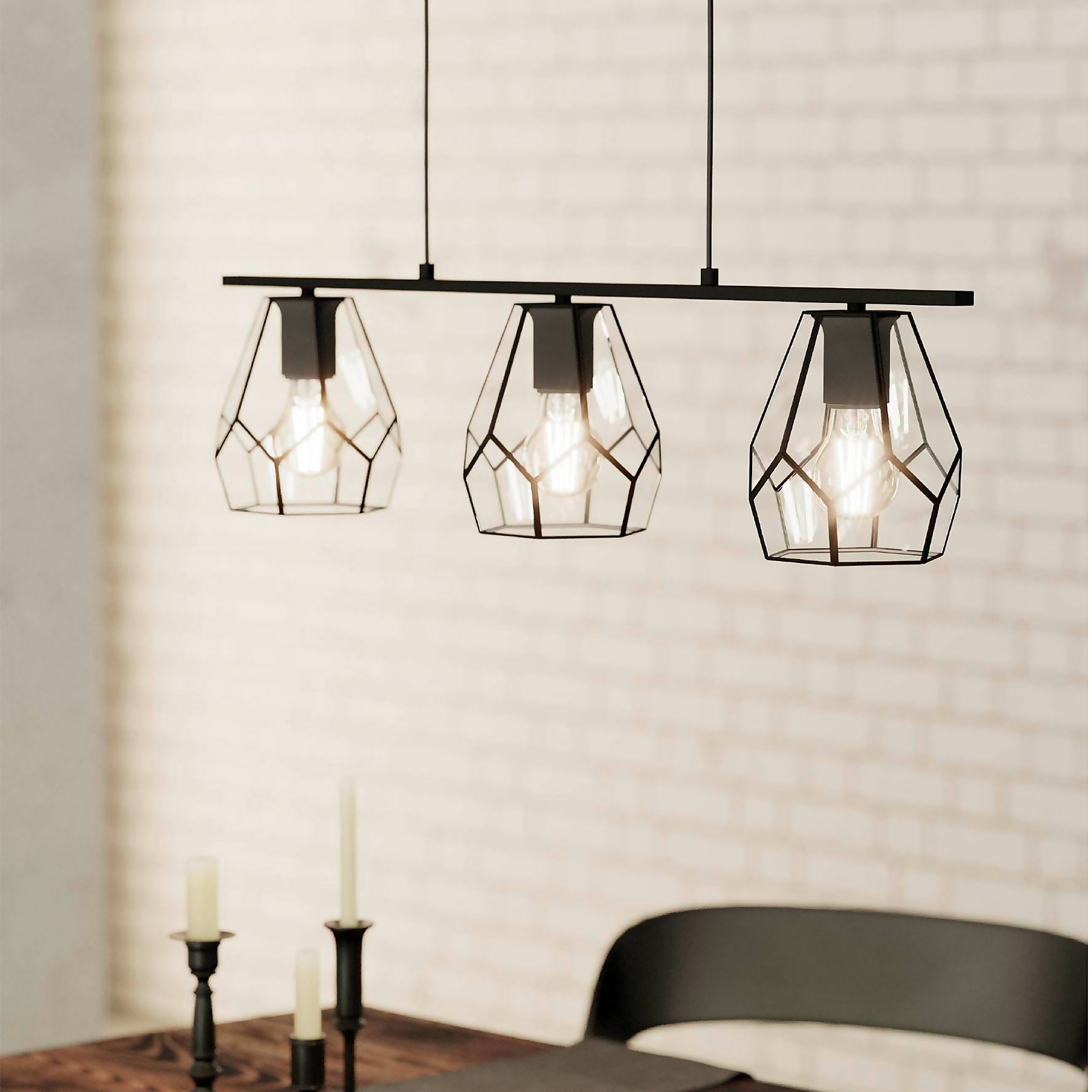 EGLO Mardyke Glass Steel 3L Pendant Light | Compare The Build