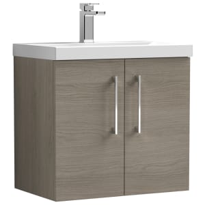 Nuie Solace Oak Wall Hung 2 Door Vanity Unit & Basin - 579 x 610mm Price Comparisons | Compare The Build