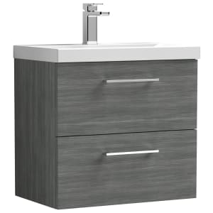 Nuie Arno Anthracite Woodgrain Wall Hung 2 Drawer Vanity Unit & Basin - 579 x 610mm Price Comparisons | Compare The Build