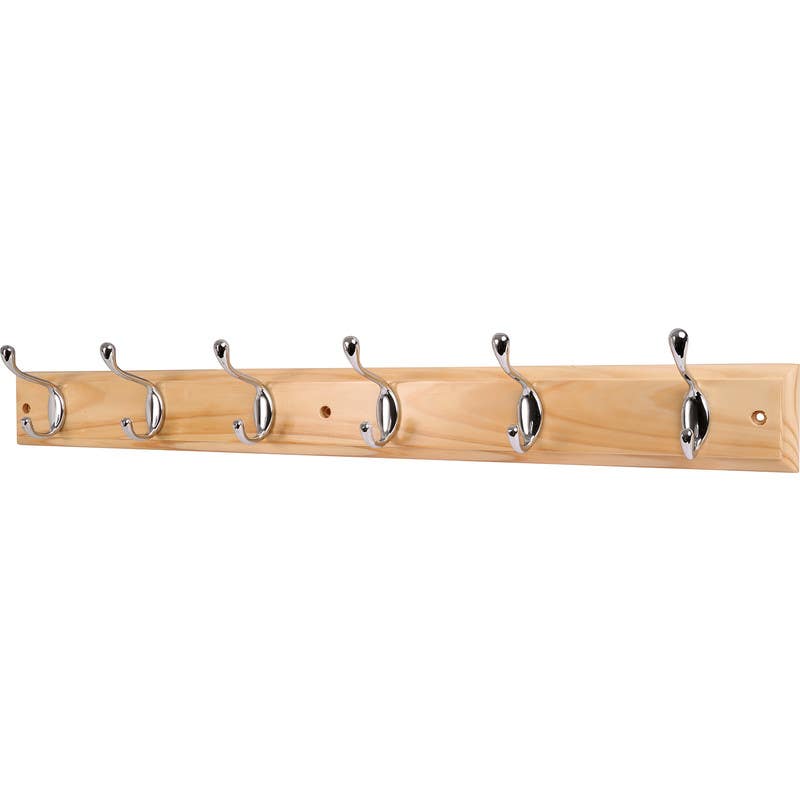 6 Chrome Hat &amp; Coat Hooks on Ridged Pine Board Price Comparisons | Compare The Build