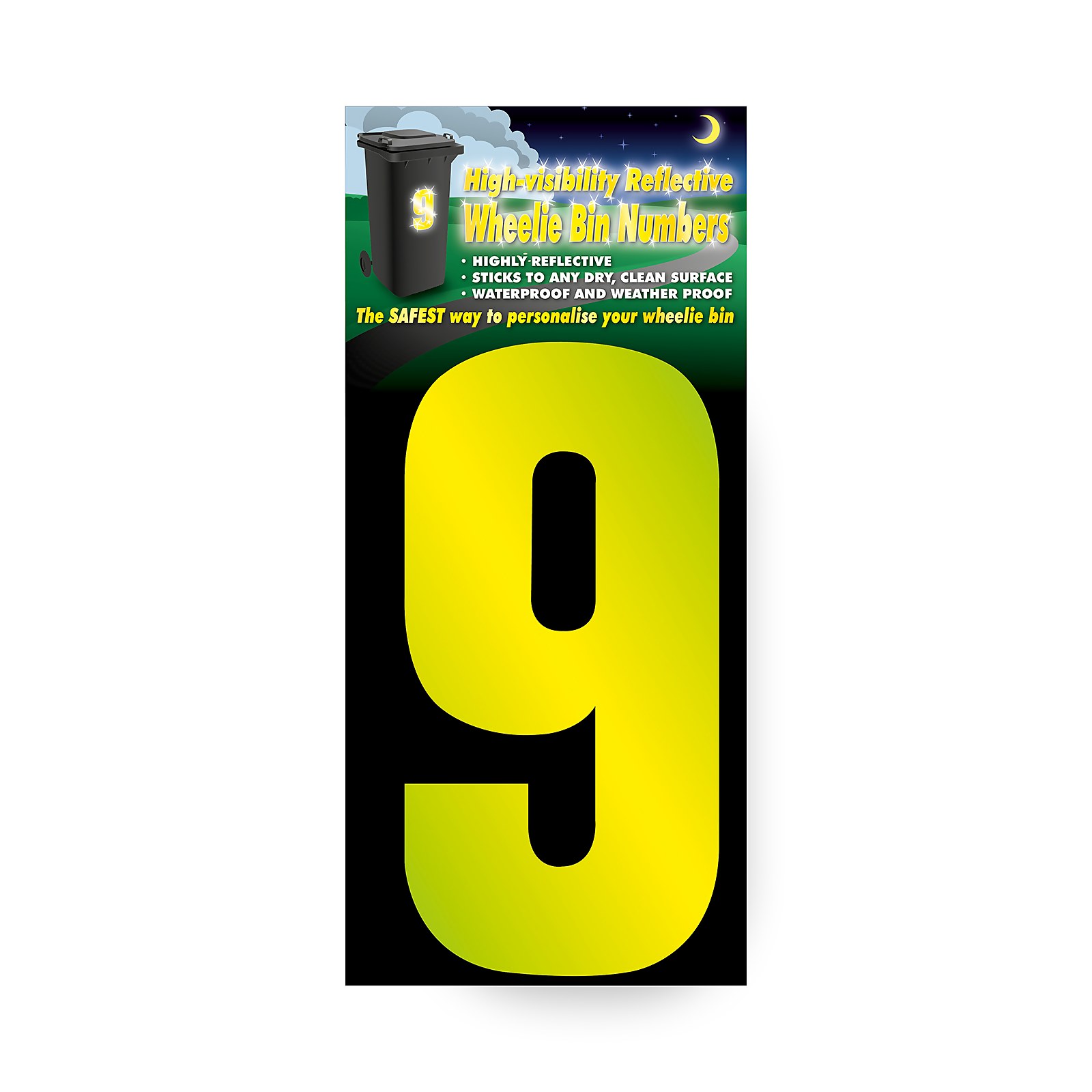 High Visibilty Reflective Self Adhesive Wheelie Bin Number - Yellow Number 9 Price Comparisons | Compare The Build