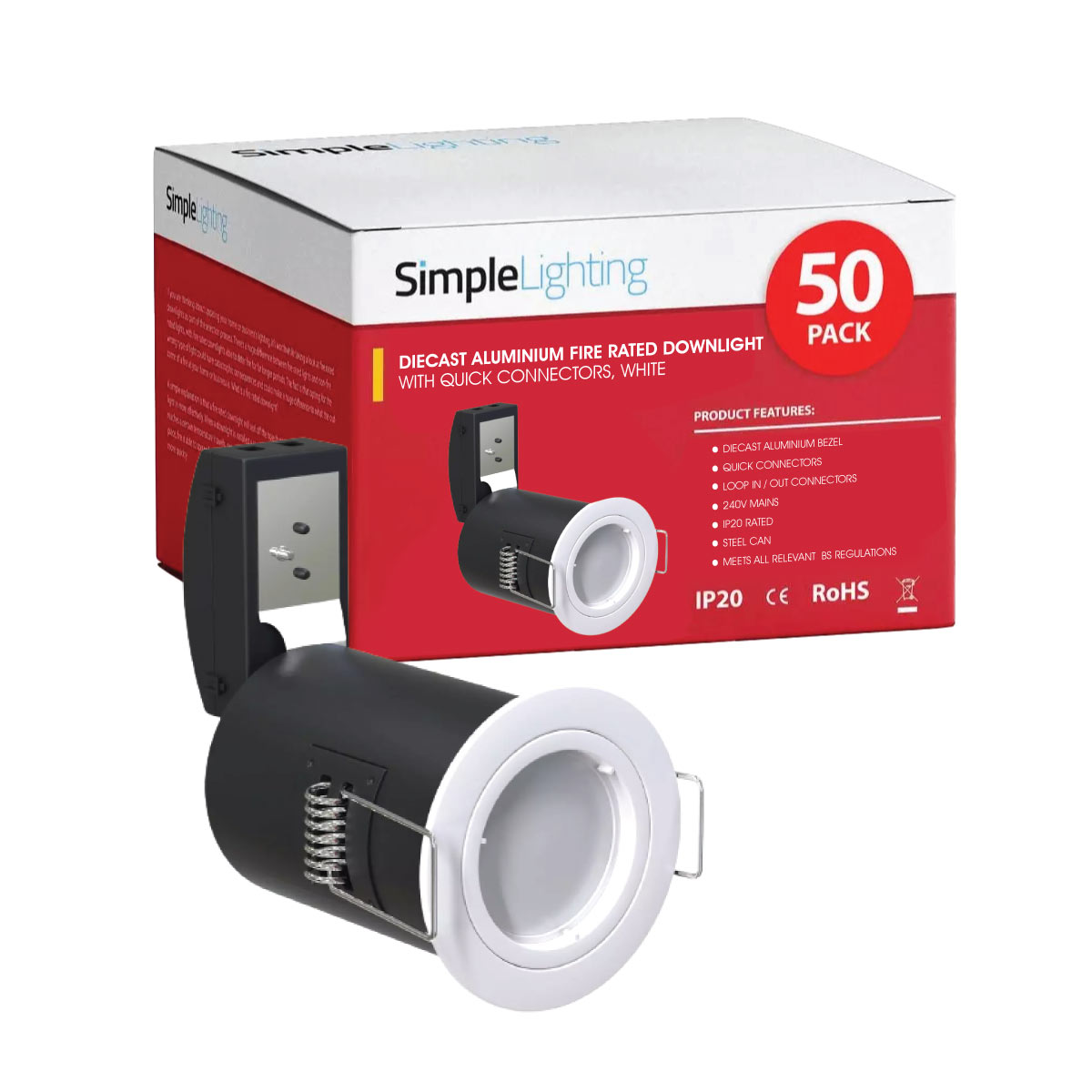 Pack of 50 Die-Cast Fixed GU10 Fire Rated Downlights in a White Finish Price Comparisons | Compare The Build