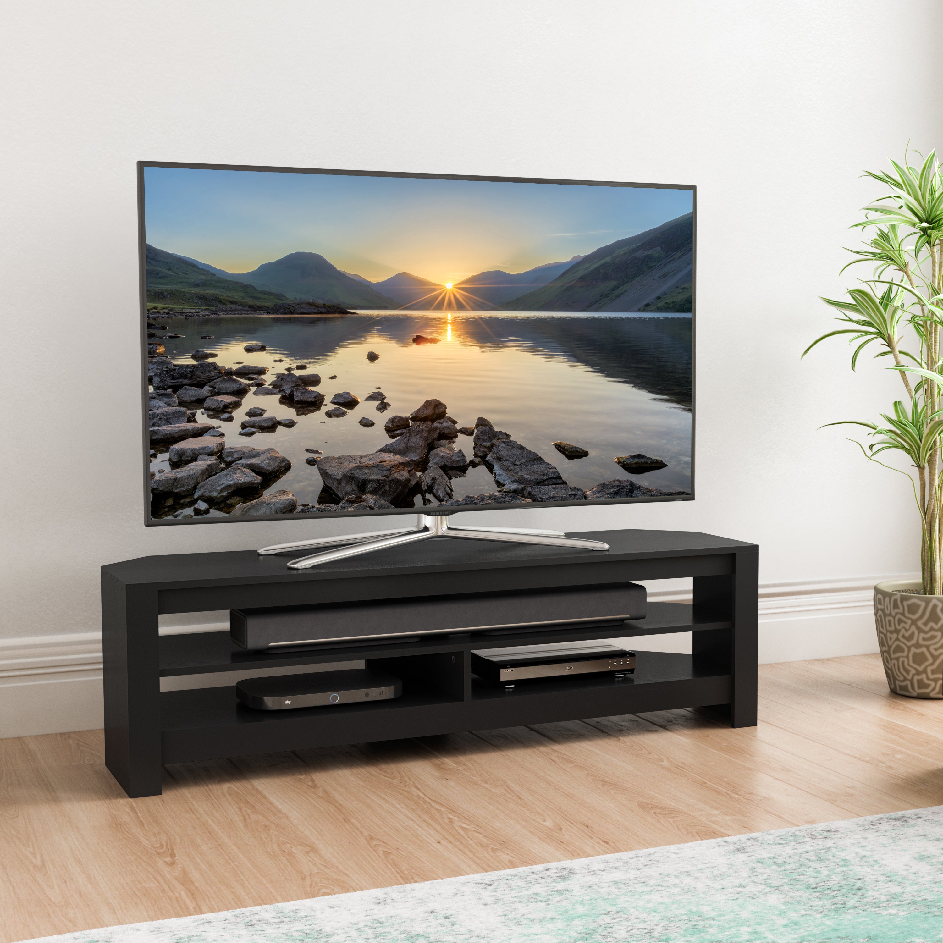 Calibre Wide TV Stand 140cm, Oak Effect Black Price Comparisons | Compare The Build