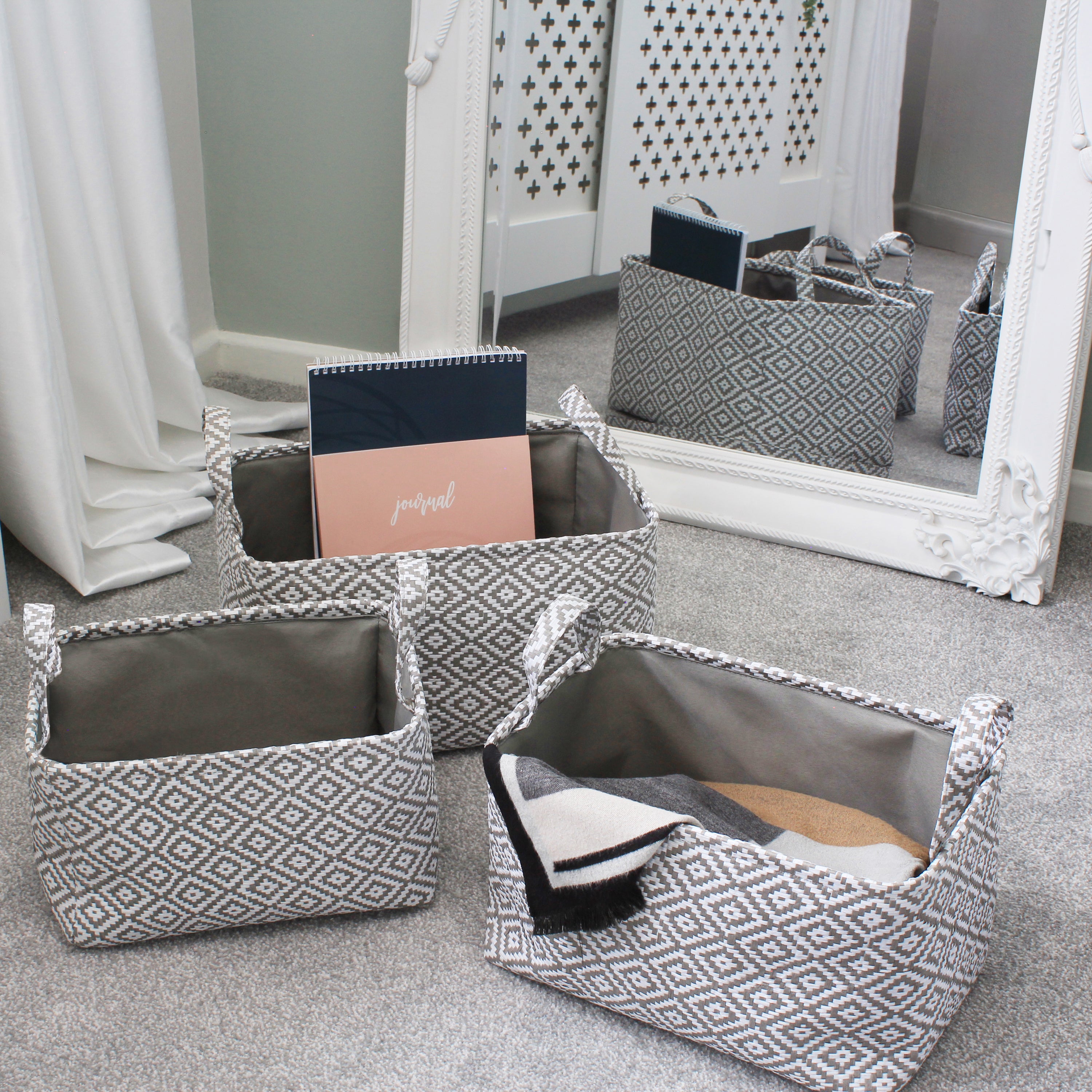 JVL Argyle Set of 3 Storage Baskets and Handles White and Grey Price Comparisons | Compare The Build