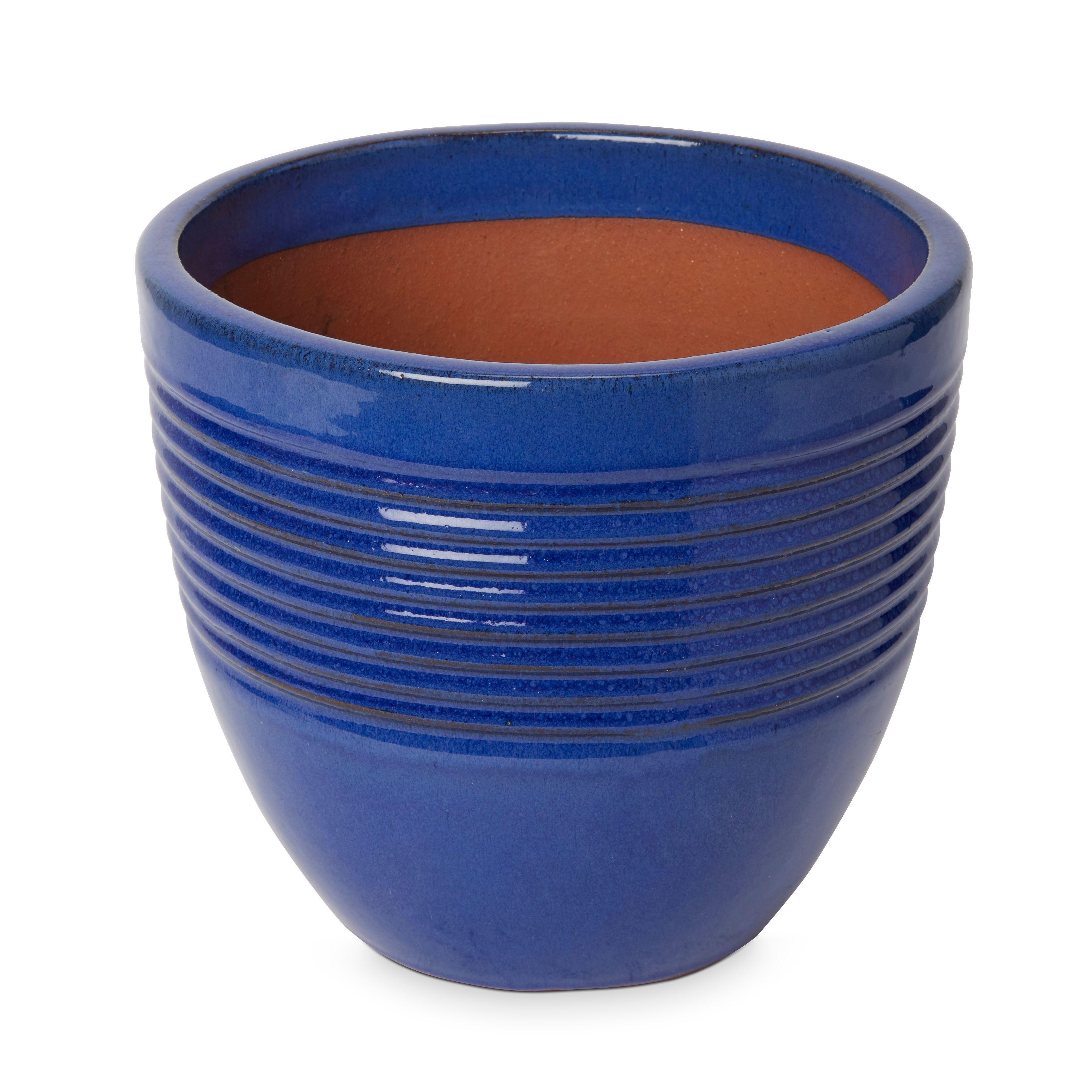 Blooma Tiwlip Blue Ceramic Ribbed Round Plant Pot (Dia)27Cm | Compare The Build