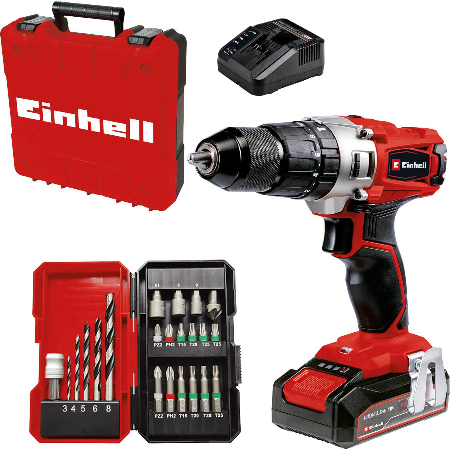 Einhell TE-CD 18/2 Li-i 18v Cordless Combi Drill 1 x 2.5ah Li-ion Charger Case & Accessories | Compare The Build